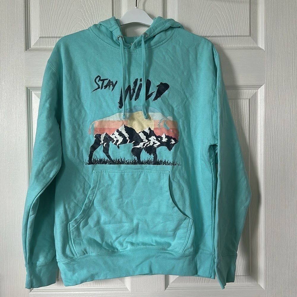 Independent Trading Company Men’s “Stay Wild” Teal Hoodie Size M NC0051